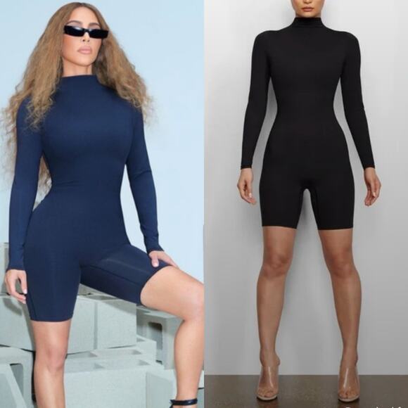 SKIMS All In One Long Sleeve Mid Thigh Onesie Bodysuit Black Onyx 2X - Picture 1 of 7